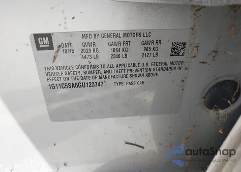 2016 Chevrolet Malibu Limited Lt from USA, damaged, VIN 1G11C5SA6GU123747